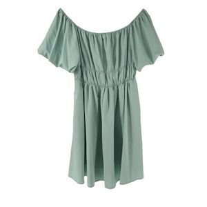 Puff Sleeve Mini Dress A Line Off The Shoulder Green Womens Size L Merokeety